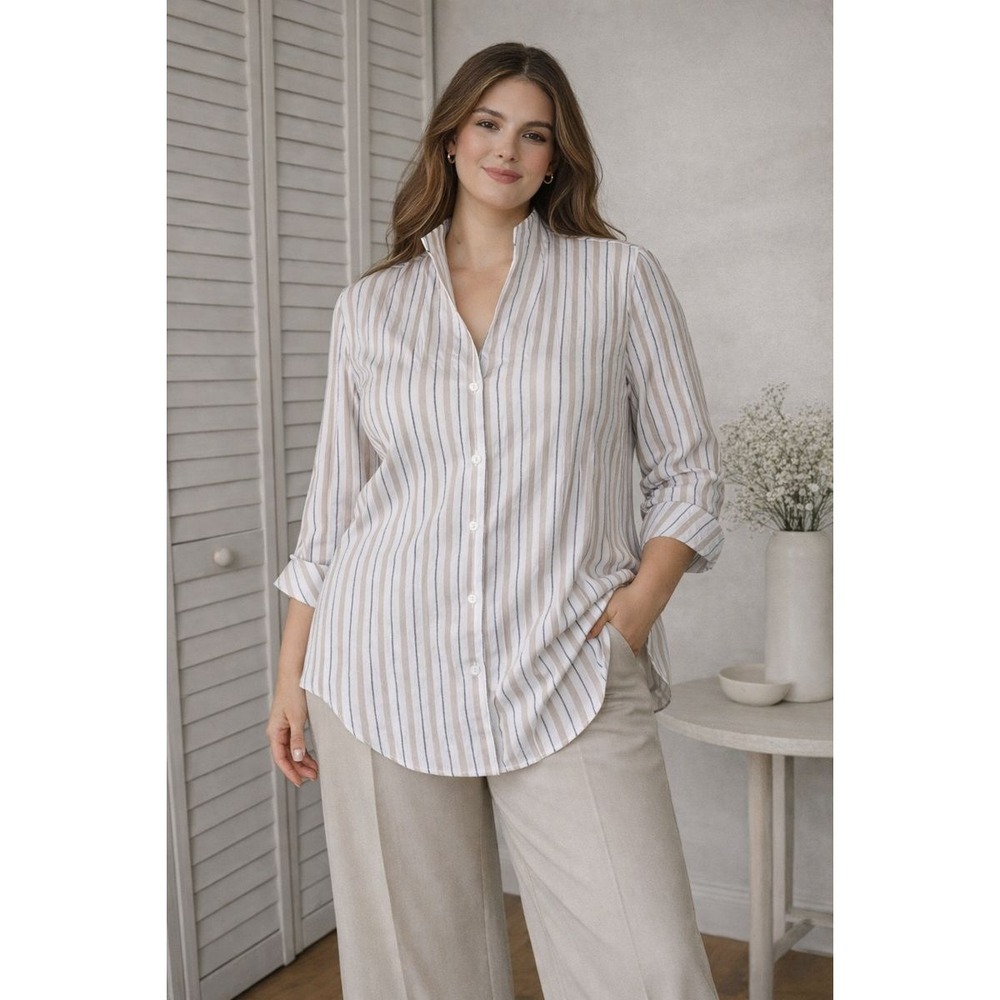 Foxcroft Cena Tunic Shirt 16 Non-Iron Coastal Quiet Luxury‎ Old Money Minimalist